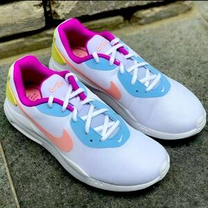 Nike AIR OKETO Sneakers Shoes White/ Coral/ fuchsia and blue Accents. NWOT